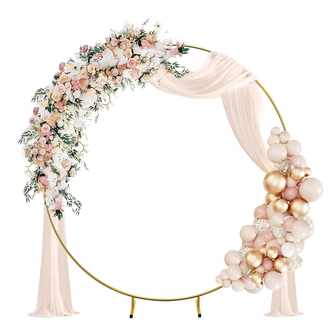 Metal Round Balloon Arch Kit – Reusable Gold & White Circle Frame