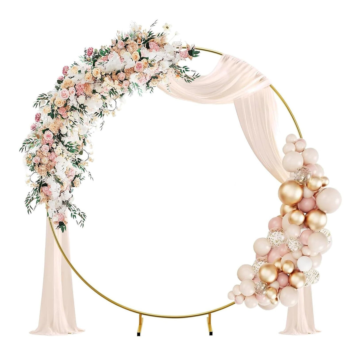 Metal Round Balloon Arch Kit – Reusable Gold & White Circle Frame