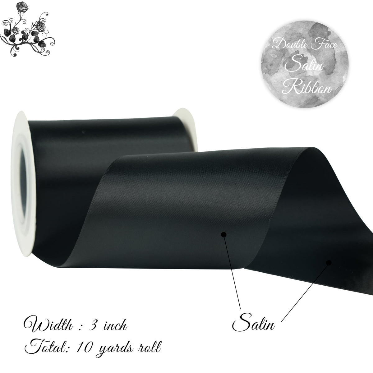 DINDOSAL 3" Double Face Satin Ribbon 10 Yards
