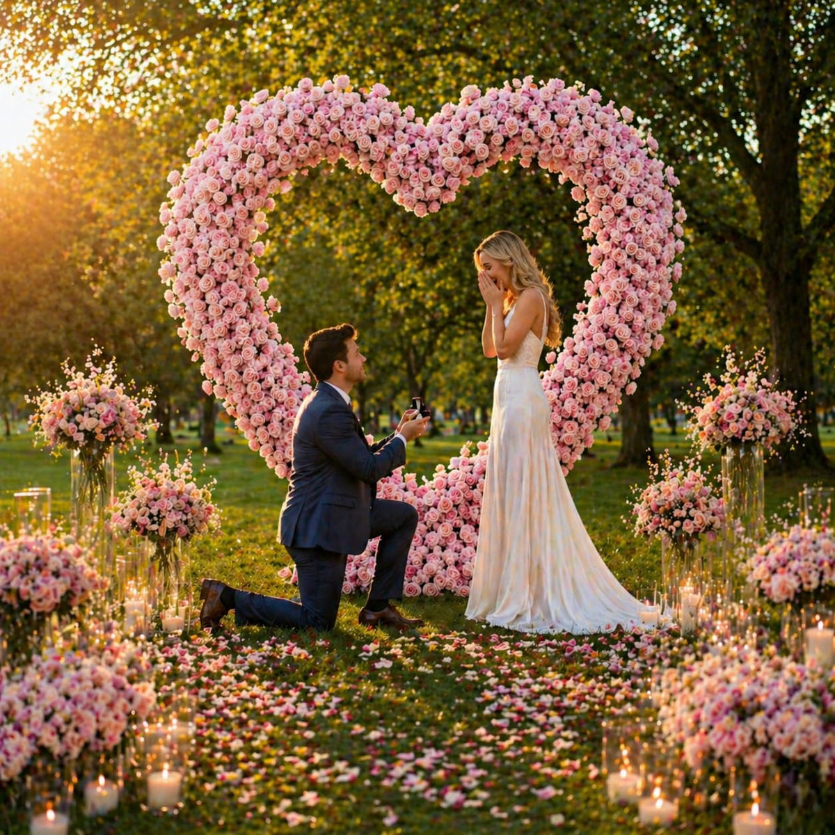 Pink Heart Flower Arch – Wedding Backdrop Decoration with Base