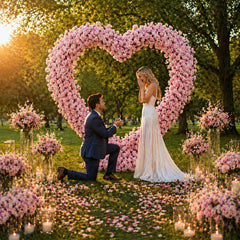 Pink Heart Flower Arch – Wedding Backdrop Decoration with Base