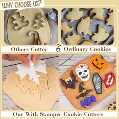Halloween Cookie Cutters with Plunger Stamper – Baking & Fondant Decorating Tools