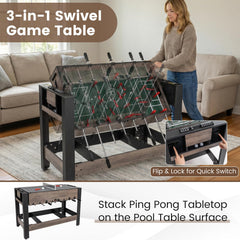 3-in-1 Swivel Game Table – Foosball, Pool & Table Tennis, 49" Indoor Arcade Table