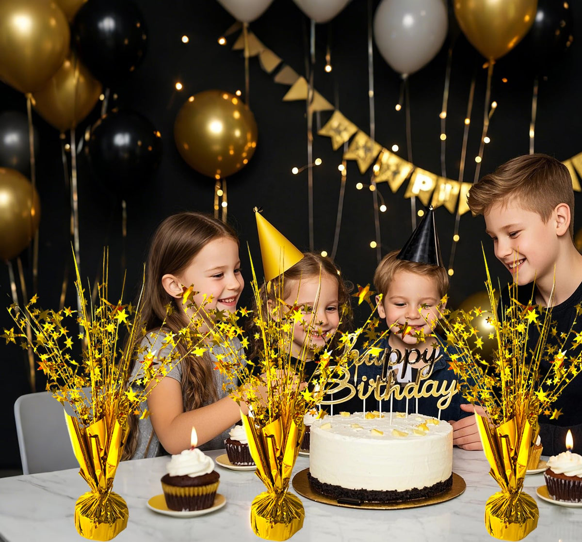 24 Pack Metallic Foil Spray Centerpieces – Star Table Decor for Parties & Events