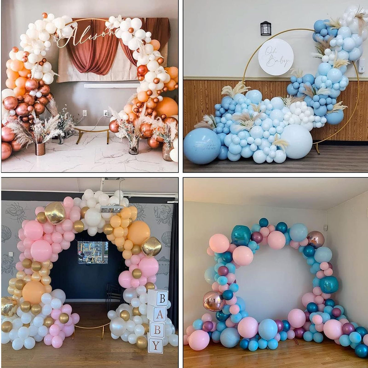 Metal Round Balloon Arch Kit – Reusable Gold & White Circle Frame