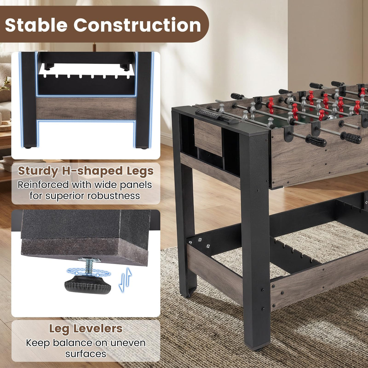 3-in-1 Swivel Game Table – Foosball, Pool & Table Tennis, 49" Indoor Arcade Table