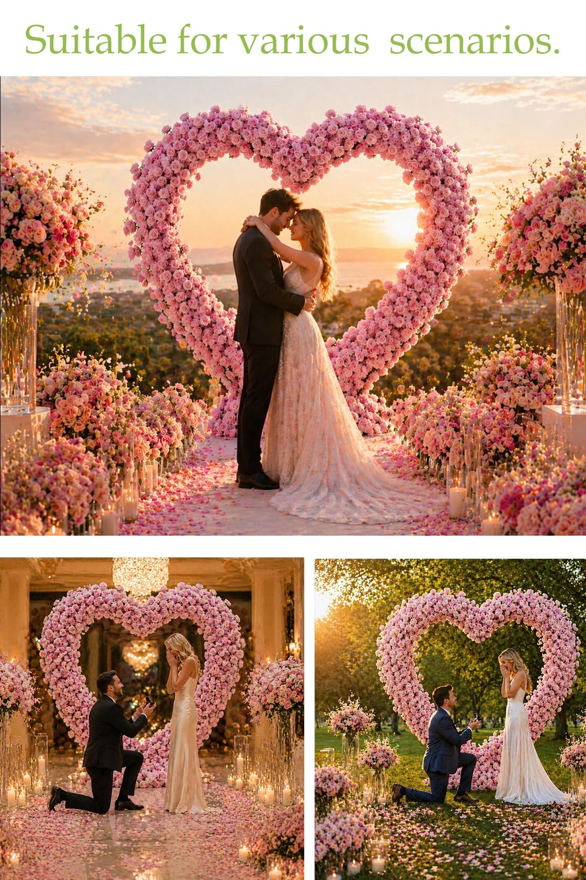 Pink Heart Flower Arch – Wedding Backdrop Decoration with Base