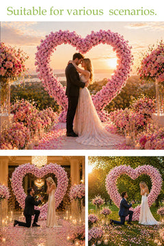 Pink Heart Flower Arch – Wedding Backdrop Decoration with Base