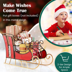 Metal Santa Sleigh Decor – 2-Tier Storage Shelf & Christmas Display Prop