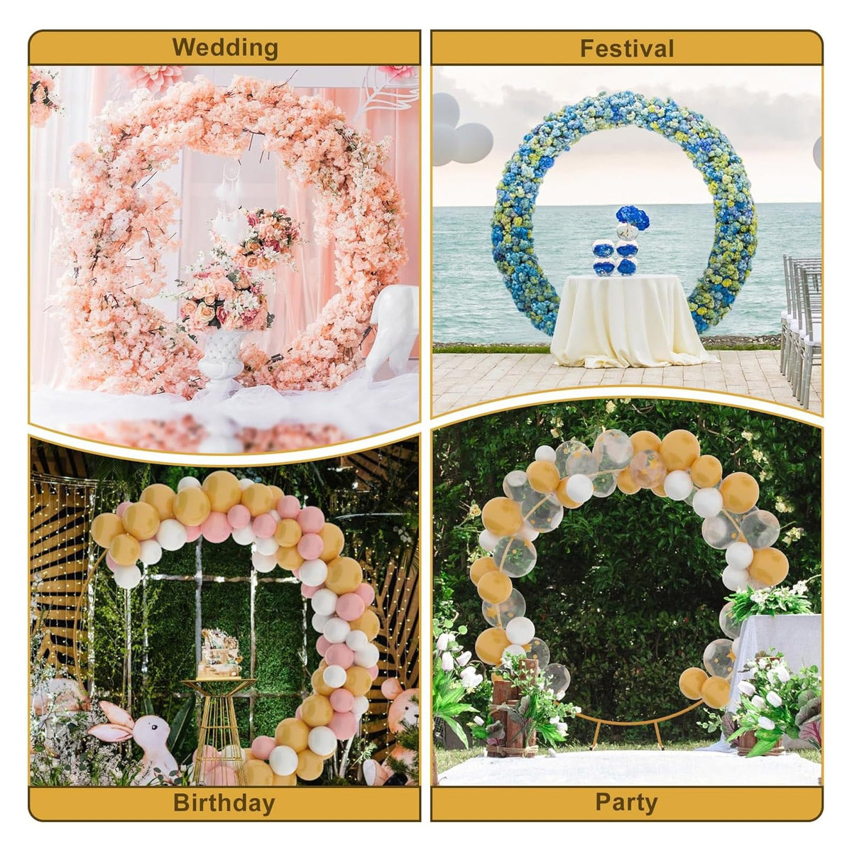 Metal Round Balloon Arch Kit – Reusable Gold & White Circle Frame