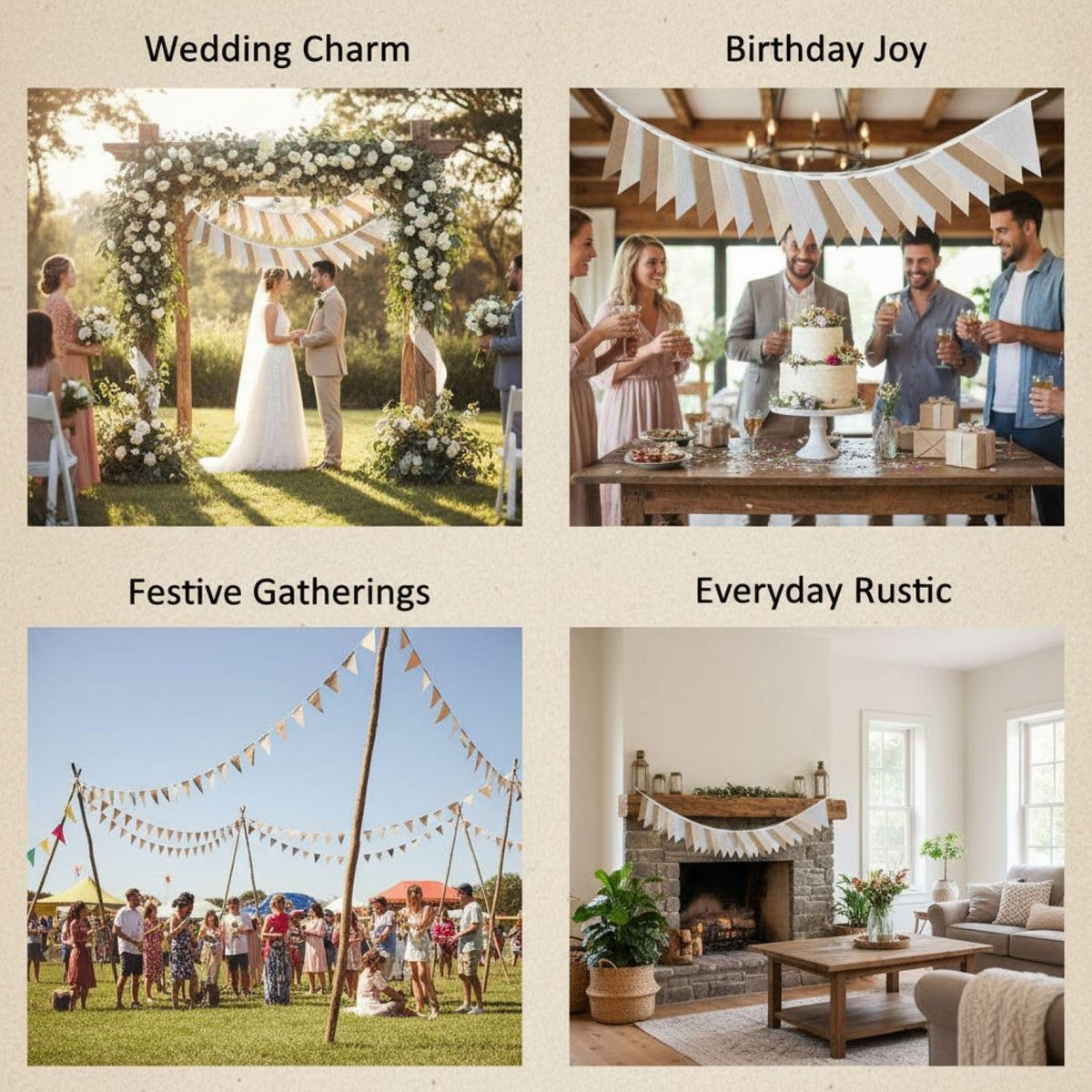 Burlap Banner – Beige Gradient Jute Triangle Flag Garland for Party & Wedding Decor