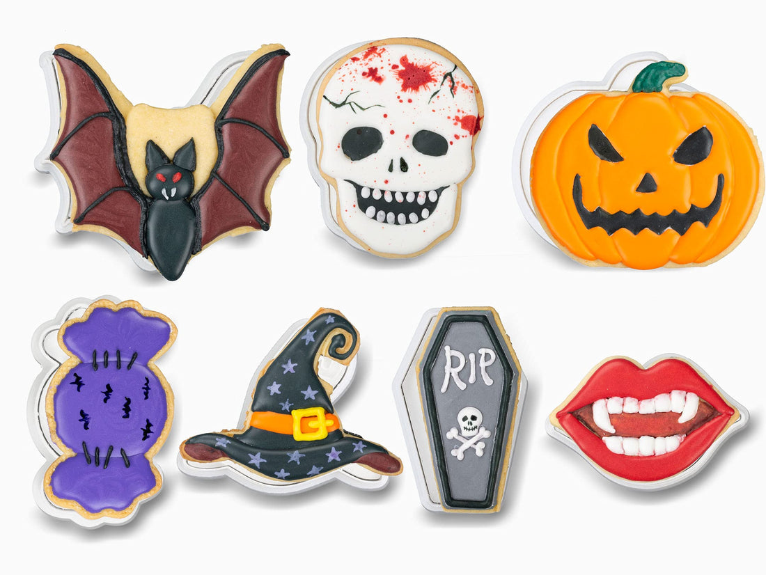 Halloween Cookie Cutters with Plunger Stamper – Baking & Fondant Decorating Tools