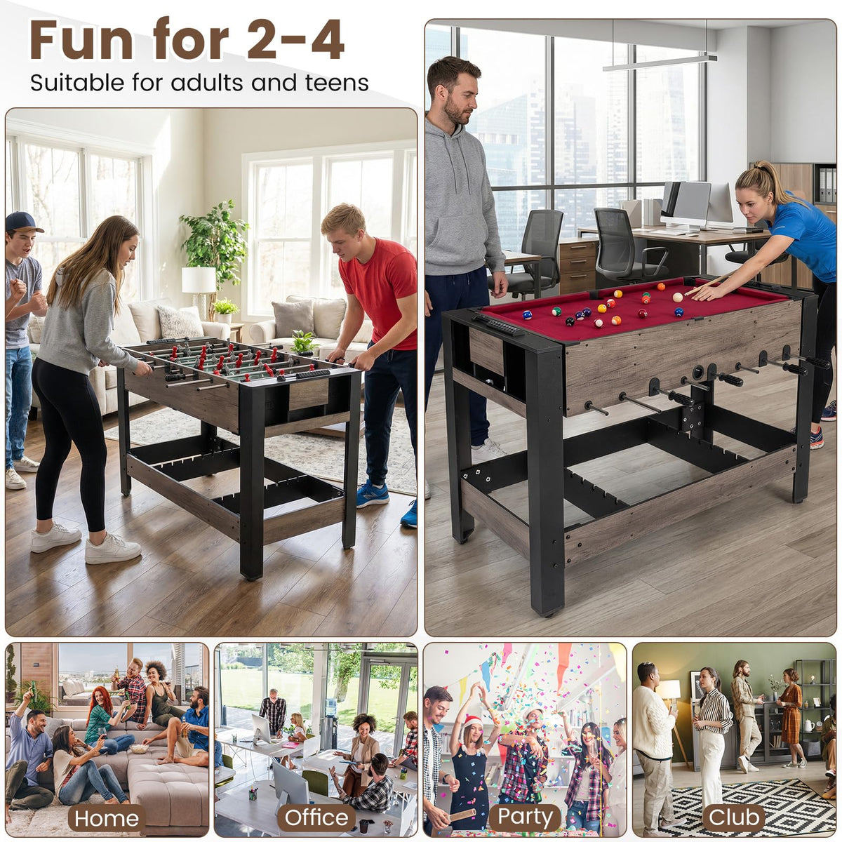 3-in-1 Swivel Game Table – Foosball, Pool & Table Tennis, 49" Indoor Arcade Table