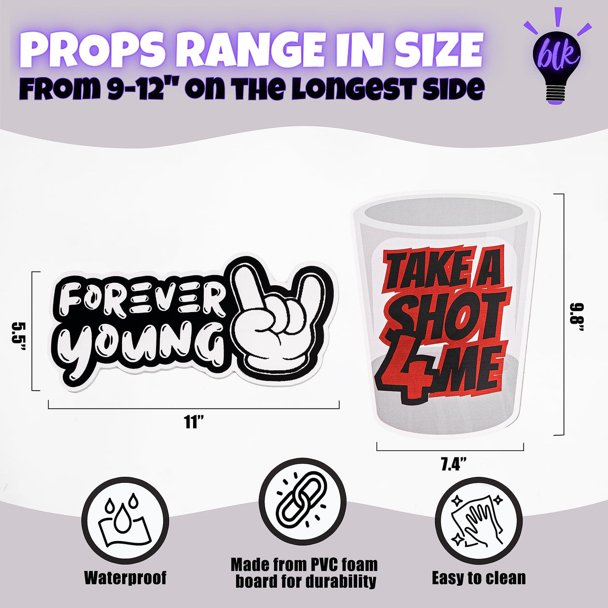 10-Piece Waterproof Photo Booth Props – Durable PVC Foamboard Props for Weddings & Parties