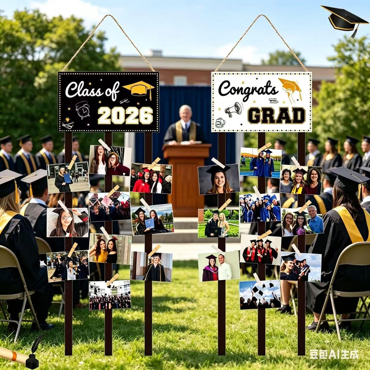 2026 Graduation Photo Frame Banner – Black Gold Party Decoration