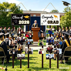 2026 Graduation Photo Frame Banner – Black Gold Party Decoration