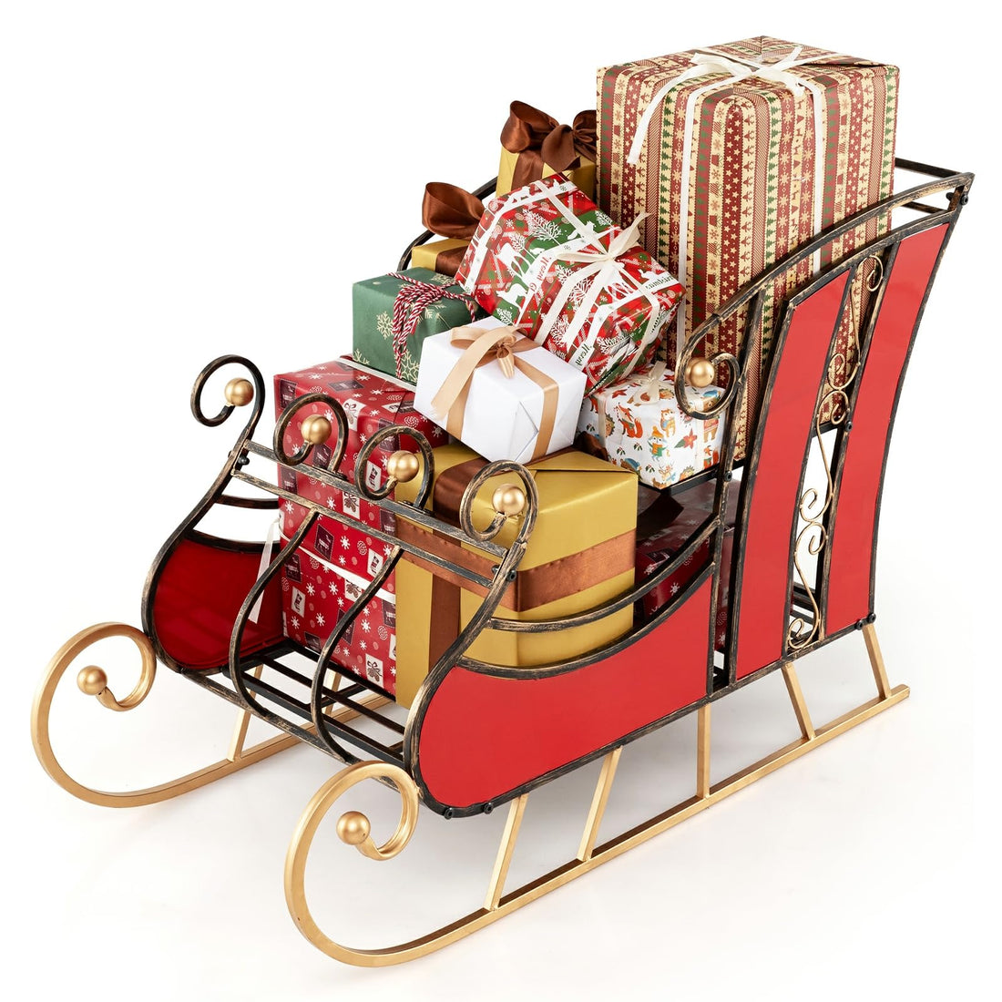 Metal Santa Sleigh Decor – 2-Tier Storage Shelf & Christmas Display Prop