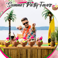Taiyin Hawaiian Coconut Cups with Flamingo Straws for Luau Party