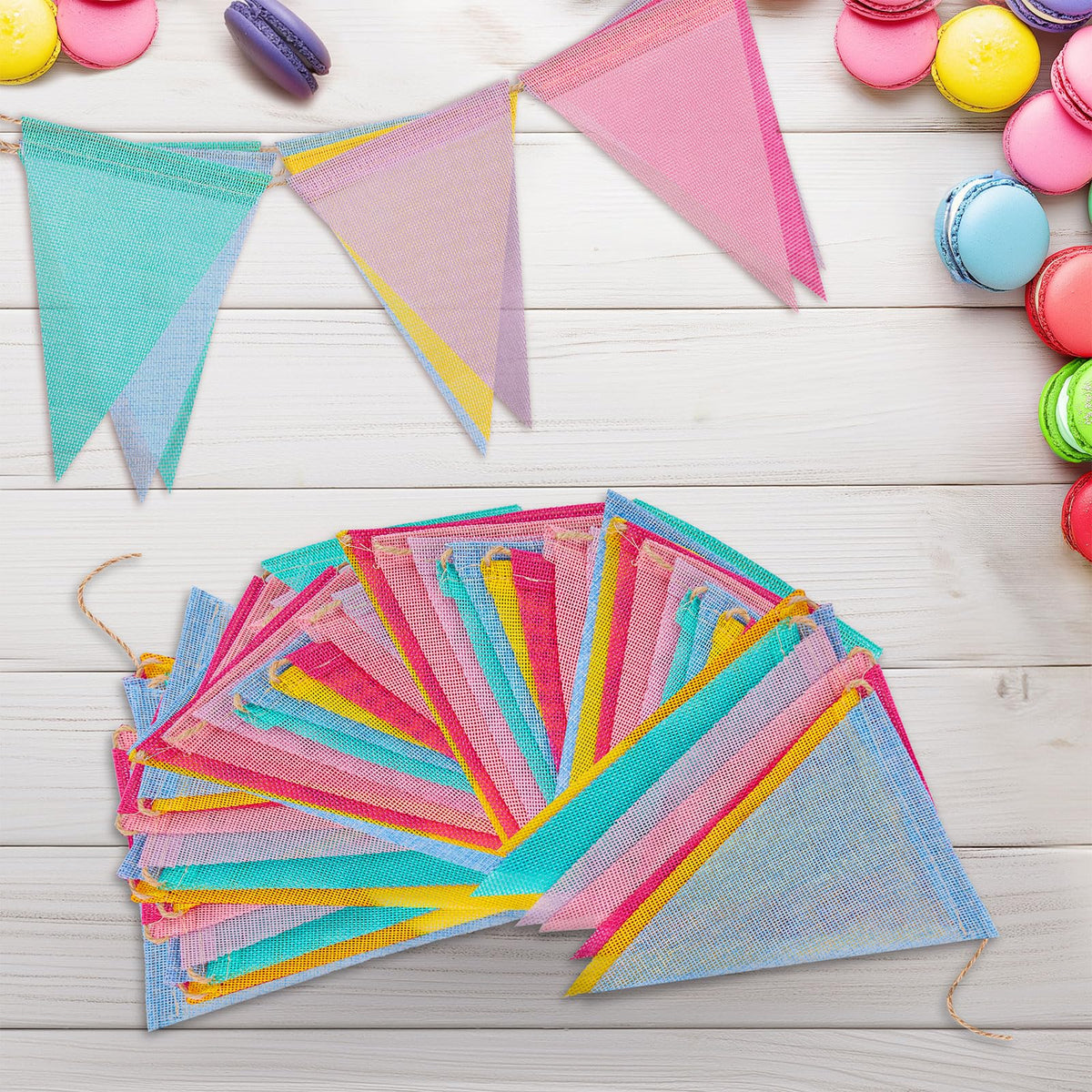 Pastel Burlap Pennant Banner – Triangle Flag Garland for Birthday & Outdoor Party Decor