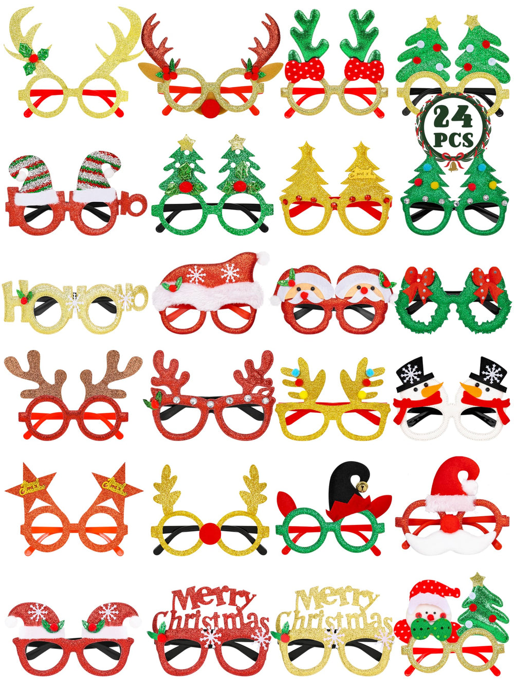 24-Piece Christmas Glasses – Santa Frame Party Favors for Holiday Decor