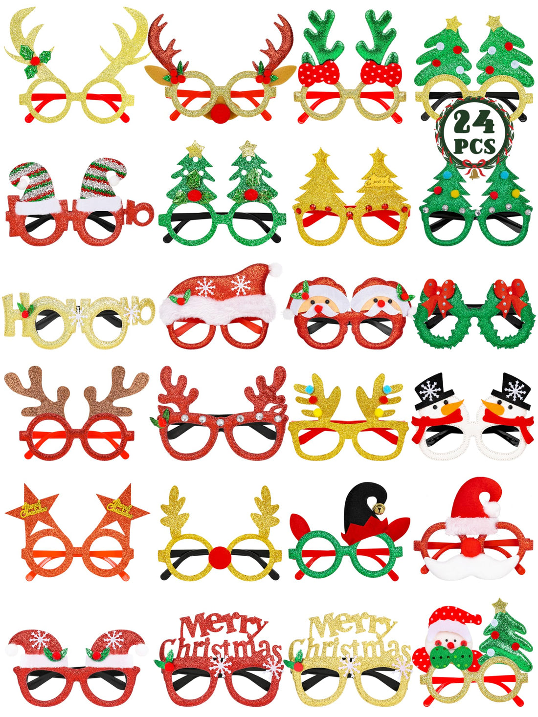 24-Piece Christmas Glasses – Santa Frame Party Favors for Holiday Decor
